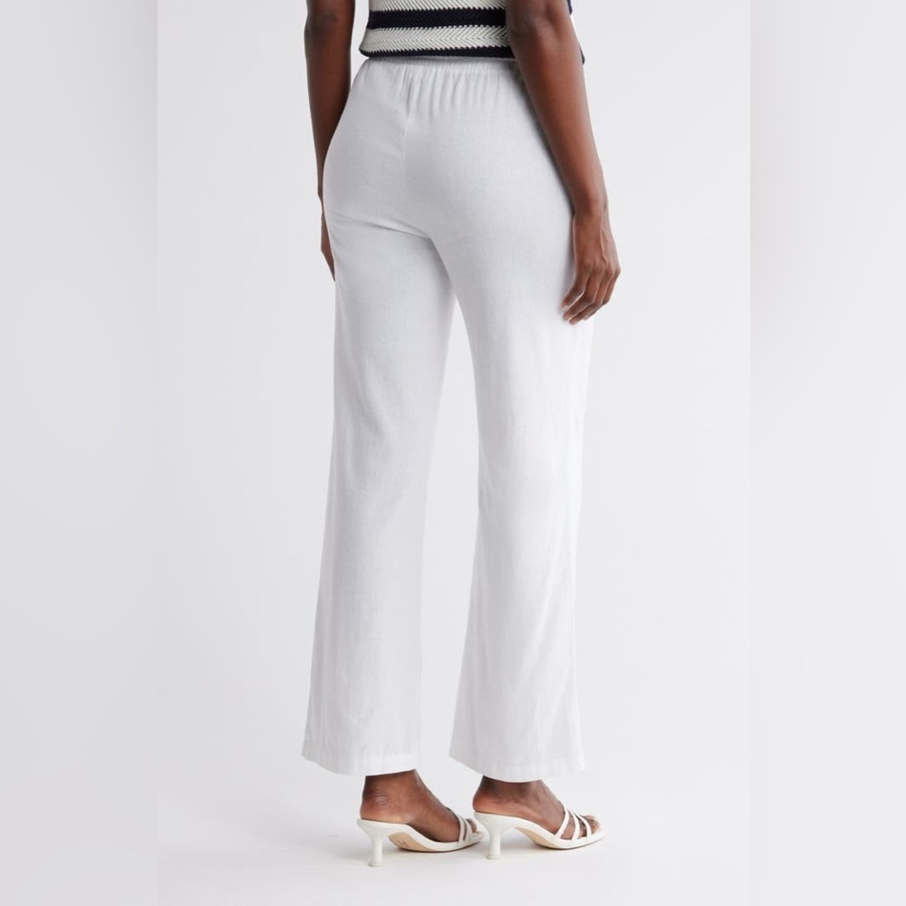 Ellen Tracy New White Linen Pants Drawstring Wide Leg Timeless Classic Medium - Picture 2 of 14
